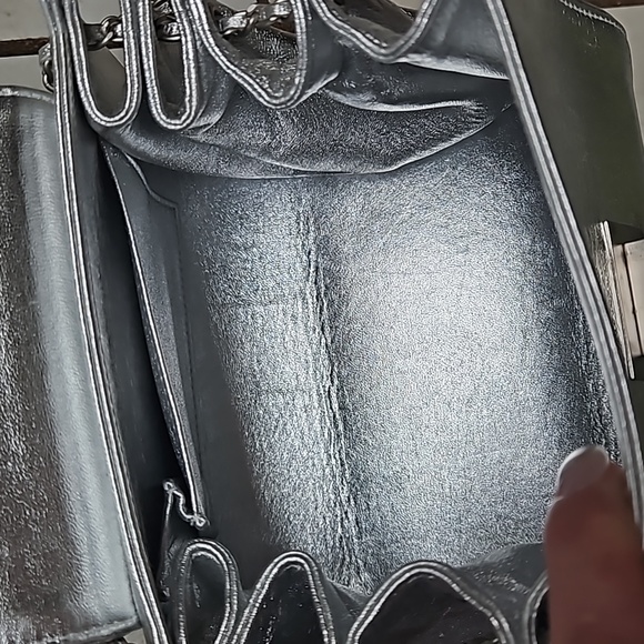 CHANEL Metallic Silver Mini Bag Chain Strap Turnlock w/Card - Picture 11 of 14